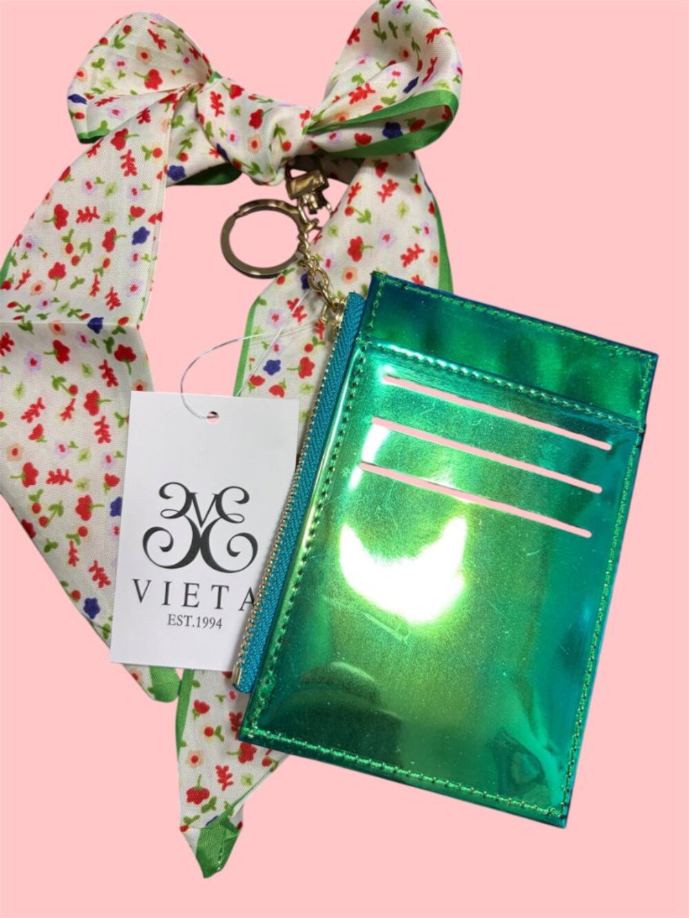 VIETA BEAUTIFUL BLUE GREEN IRRIDESCENT CARDHOLDER WITH SCARF